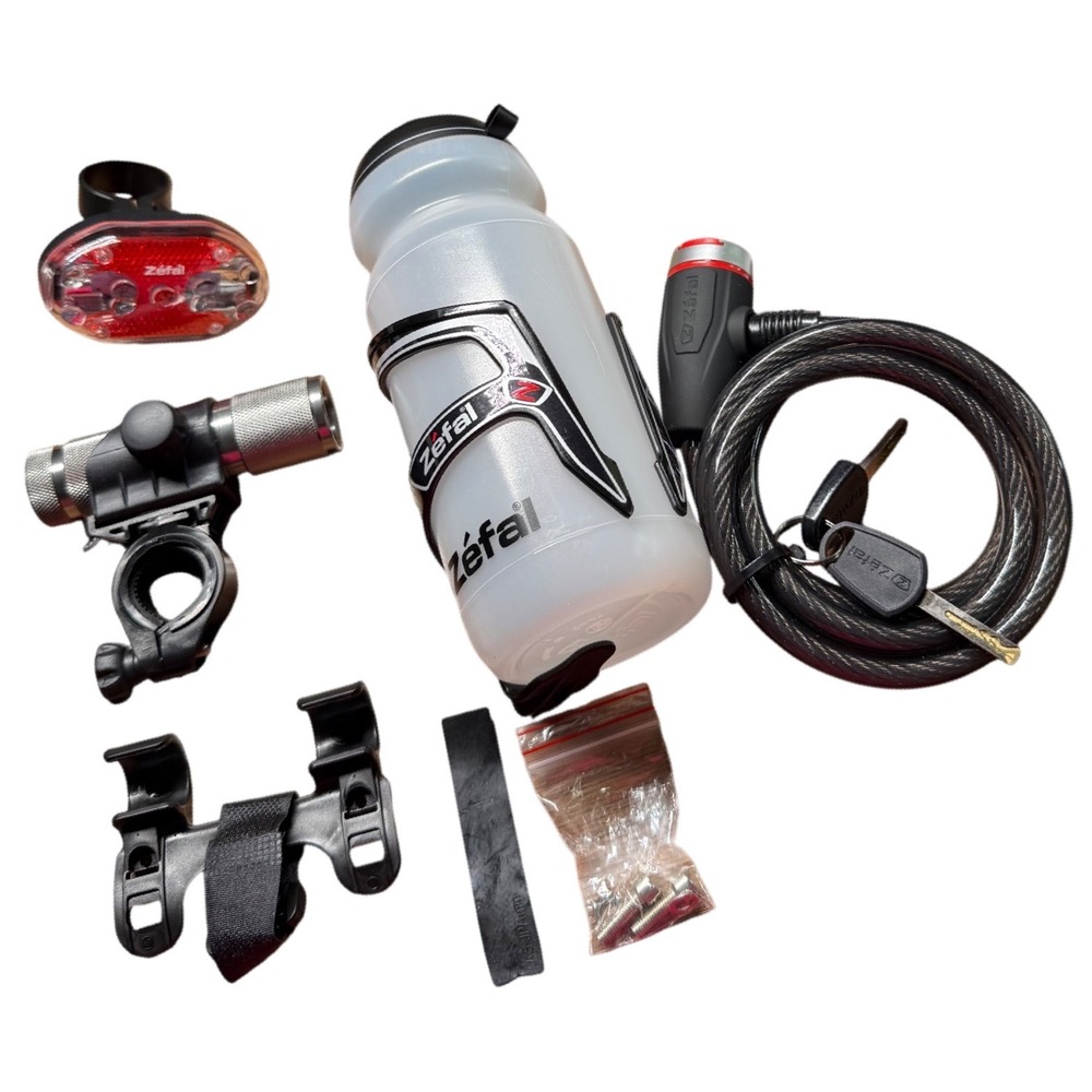 Zefal Bicycle Starter Pack Water Bottle Cage Light Set Cable Lock with Keys